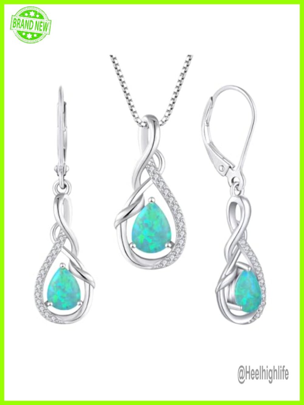 925 Sterling Silver Infinity Necklace Dangle Drop Earrings Jewelry Set